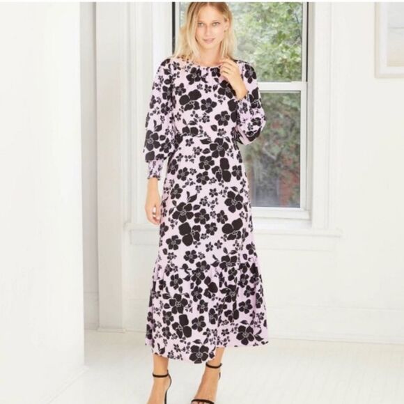 Target Who What Wear Lavender Floral Puff Long Puff Sleeve Dress Size Small - Picture 1 of 10